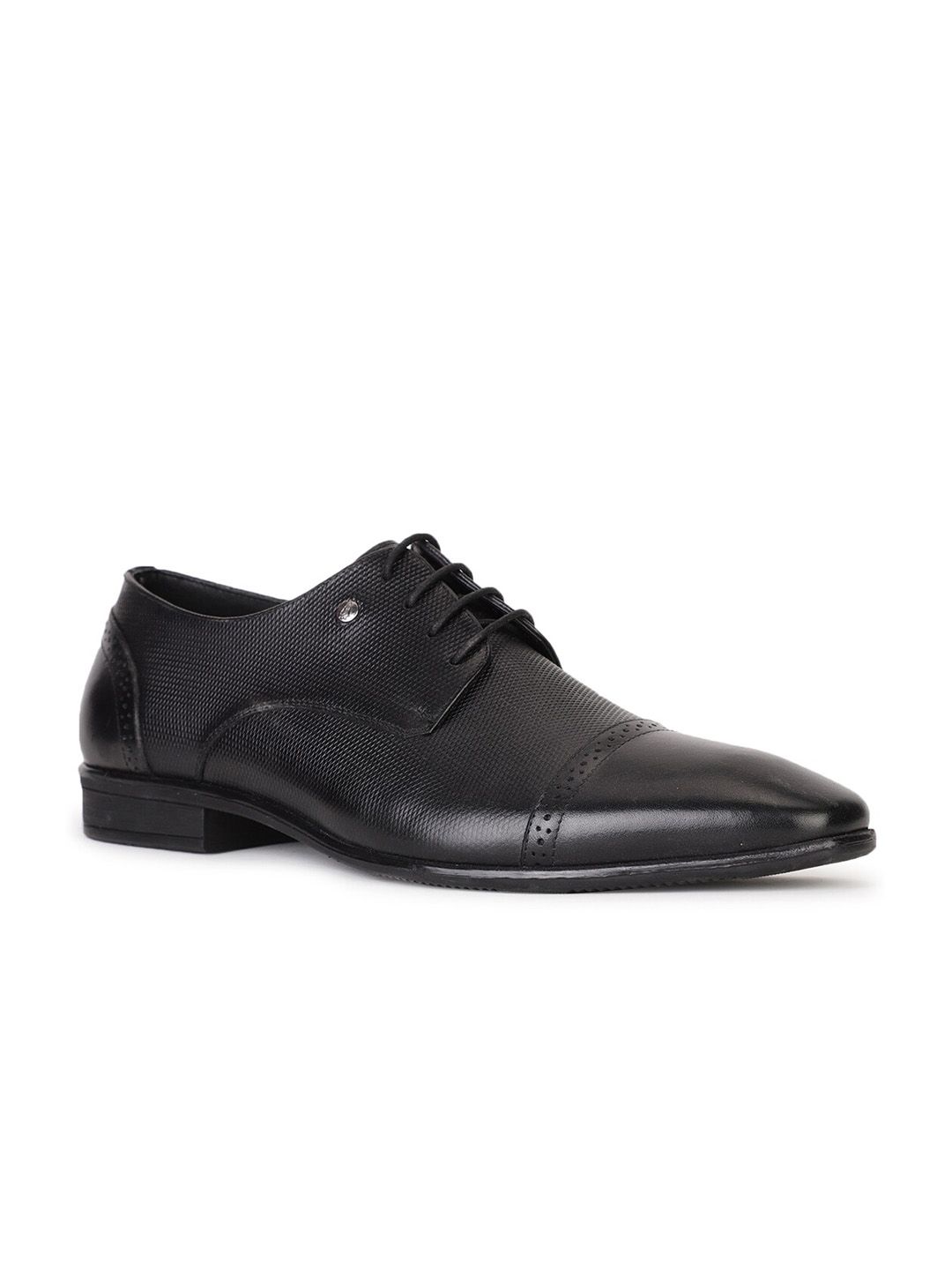 Hush Puppies Men Black Textured Leather Formal Derbys