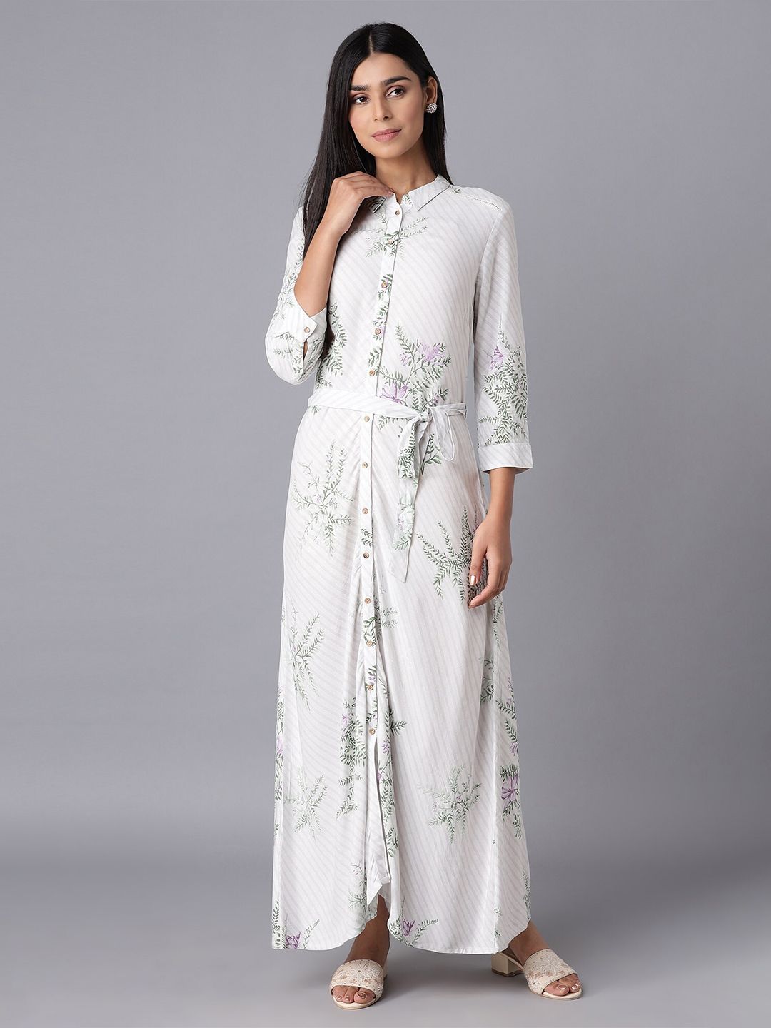 W Beige Floral Maxi Dress Price in India