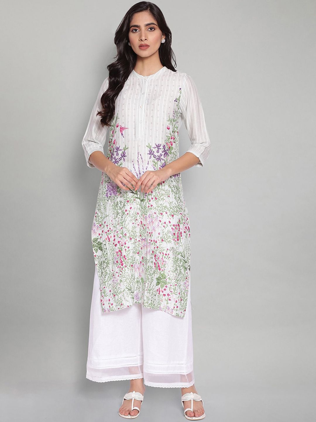 W Women White Floral Printed Kurta Price in India