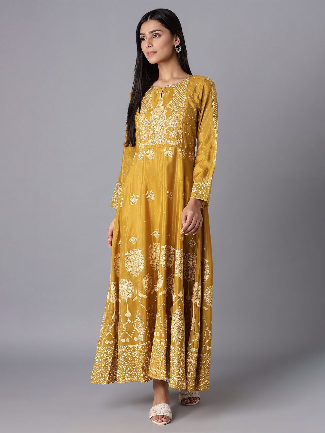 W Green Ethnic Motifs Maxi Dress Price in India