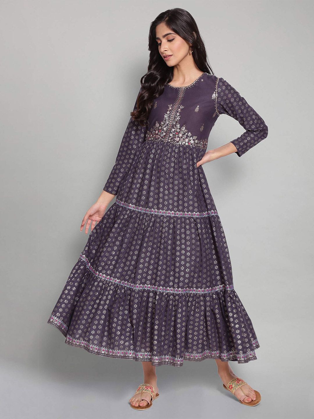 W Blue Ethnic Motifs Maxi Dress Price in India