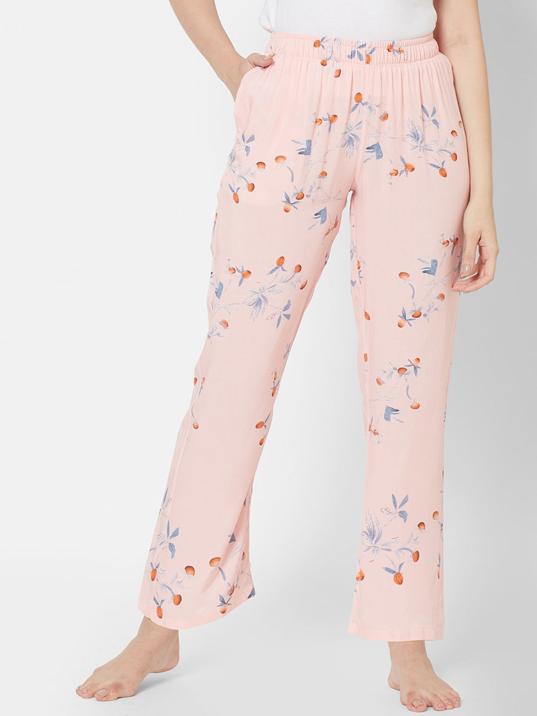 SDL by Sweet Dreams Women Peach-Colored & Blue Printed Lounge Pants Price in India