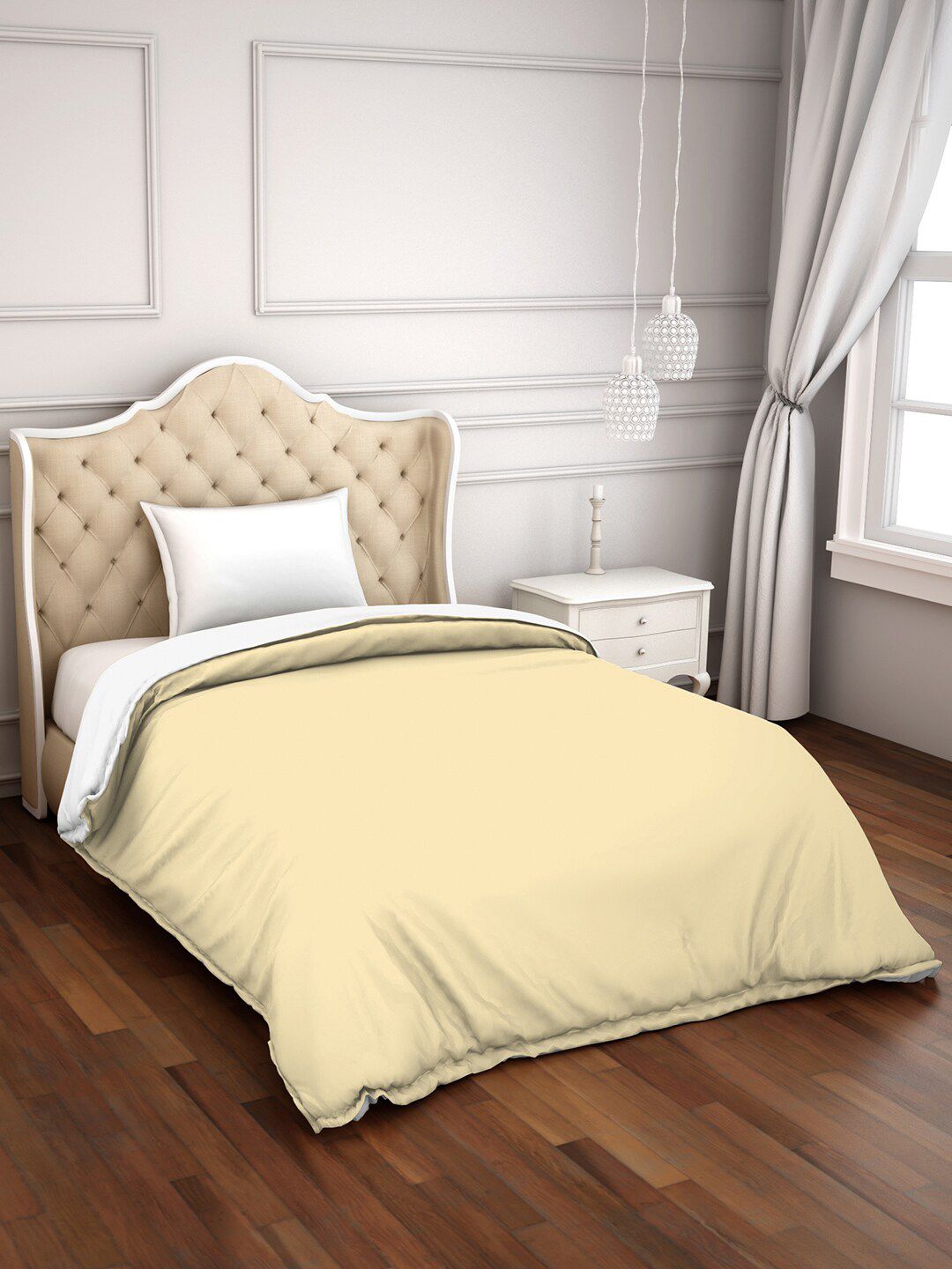 SPACES Yellow & White AC Room 150 GSM Single Bed Quilt Price in India