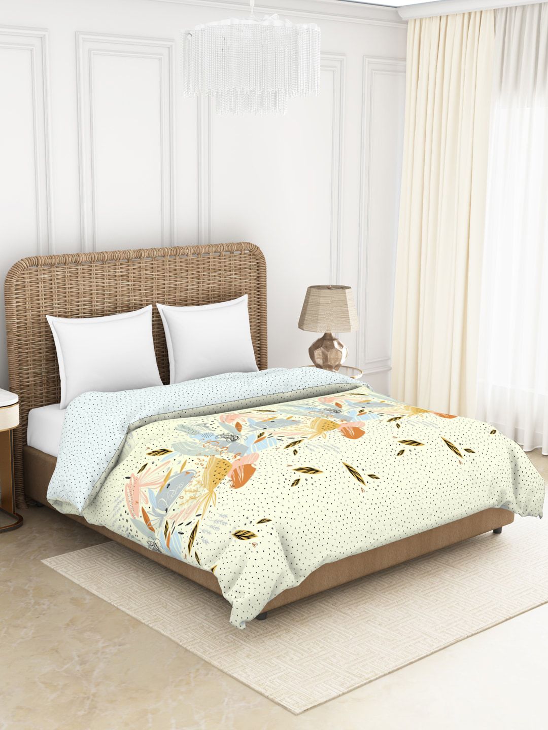 SPACES Blue & Cream-Coloured Floral AC Room 150 GSM Double Bed Quilt Price in India