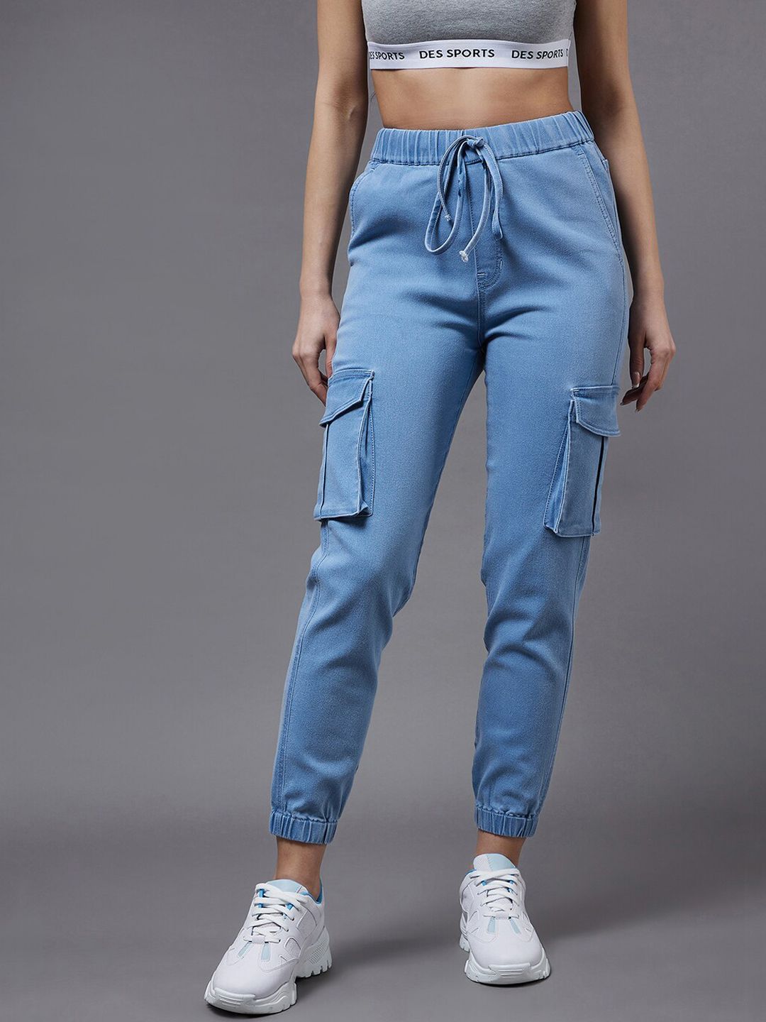 Miss Chase Women Blue Jogger High-Rise Cuffed Hem Stretchable Jeans Price in India