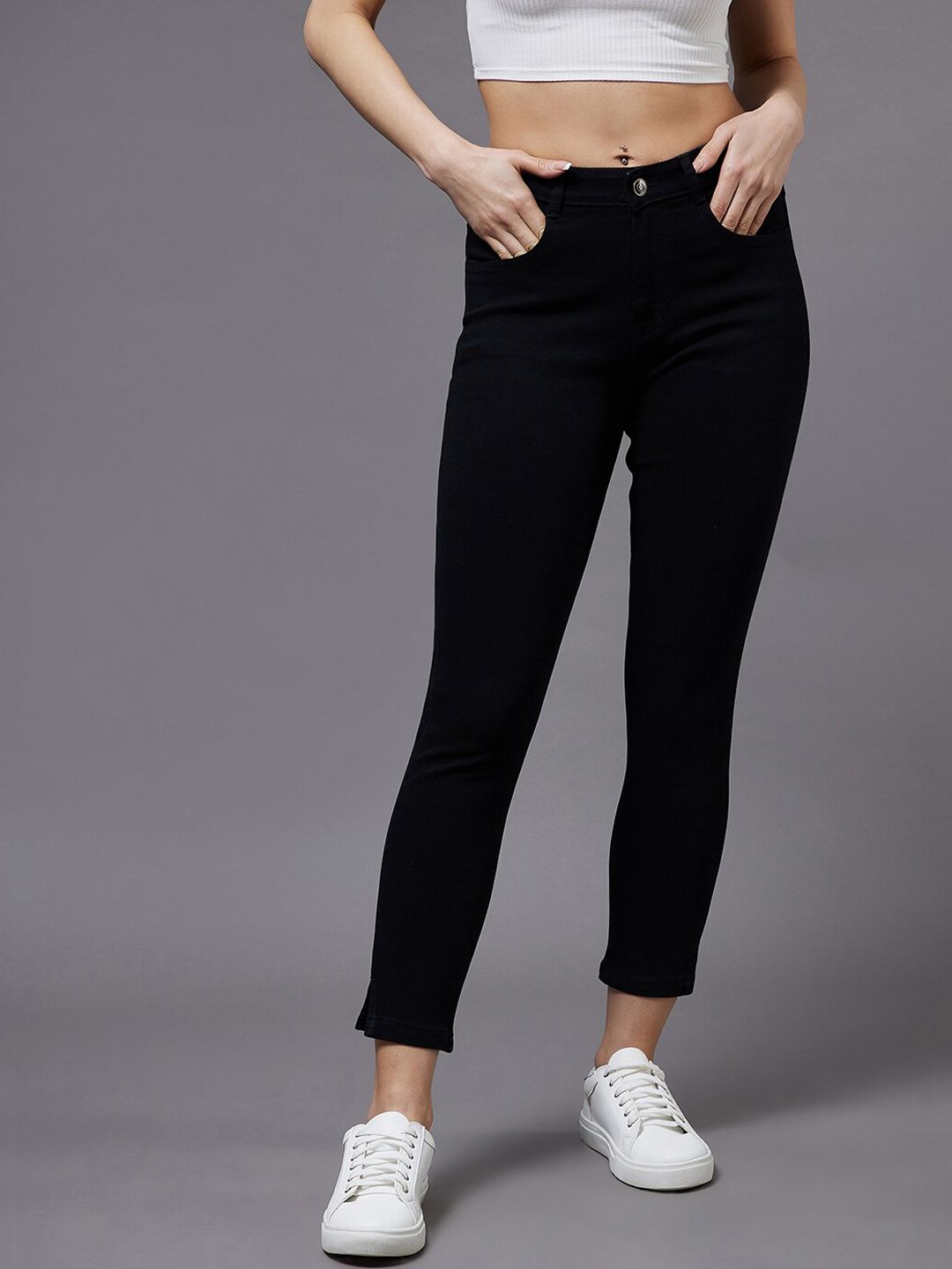 Miss Chase Women Black Skinny Fit Mid-Rise Stretchable Jeans Price in India