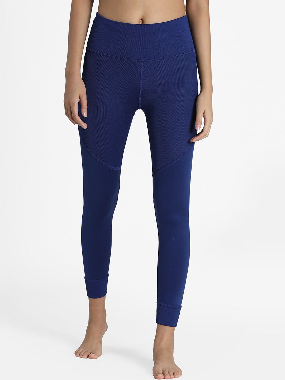 Puma Women Navy Blue Solid Ribbed High Waist  Yoga Tights Price in India