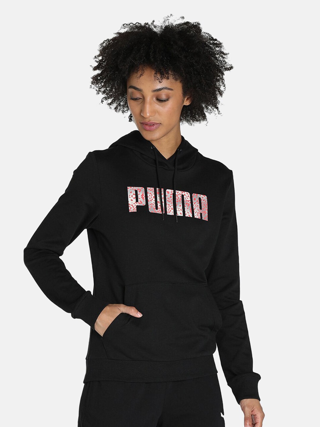 Puma Women Black Printed Cotton Hooded Sweatshirt Price in India