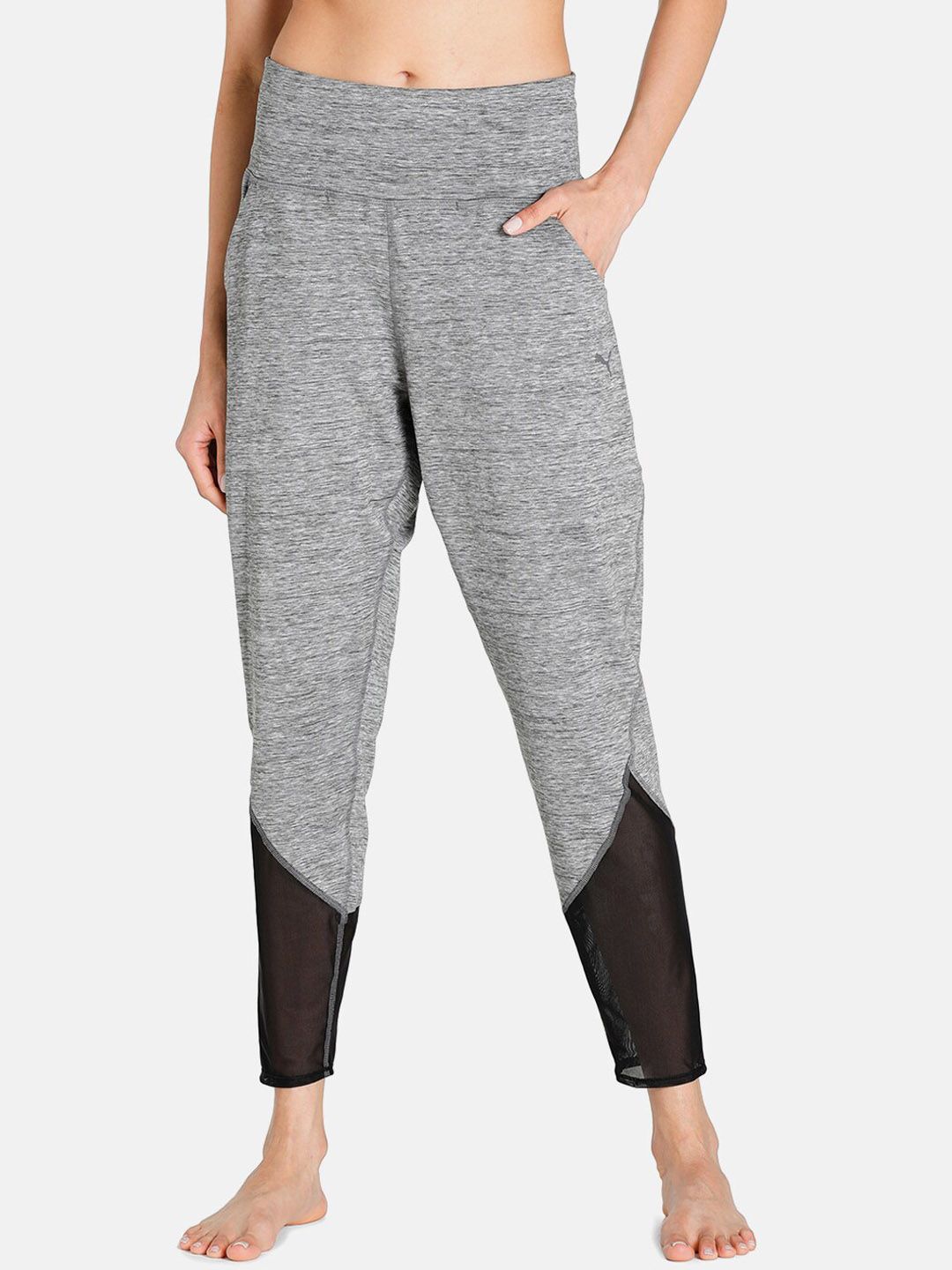 Puma Women Grey & Black Colourblocked Yoga Track Pants Price in India