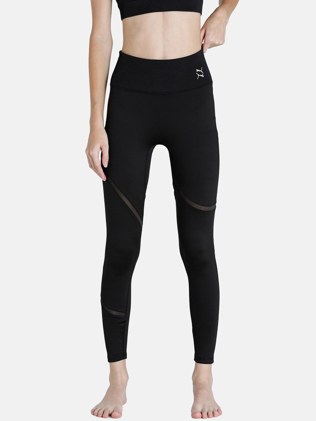 Puma Women Black Solid EXHALE Mesh Curve Yoga Tights Price in India