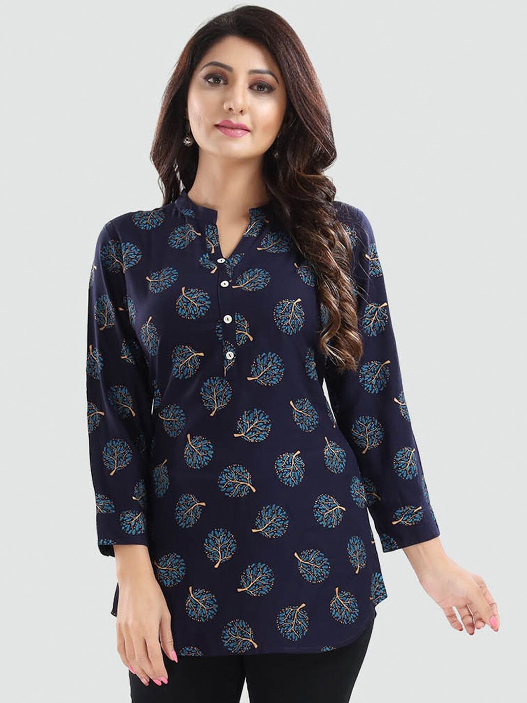 Saree Swarg Women Blue Ethnic Motifs Printed Kurti Price in India