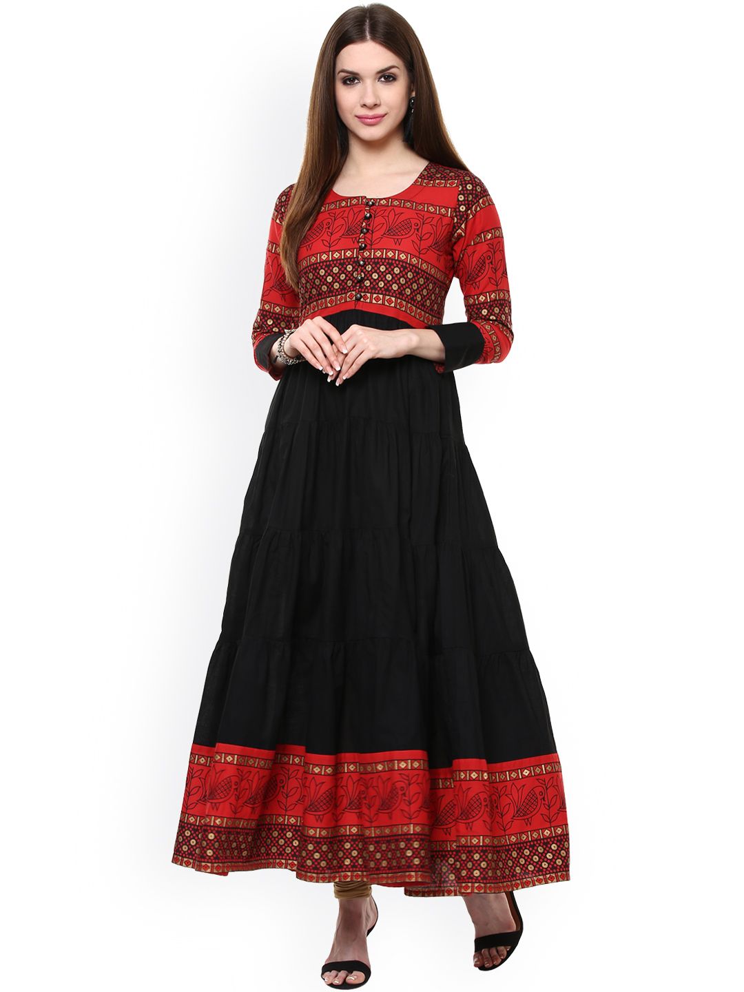 Ives Women Red & Black Anarkali Kurta Price in India