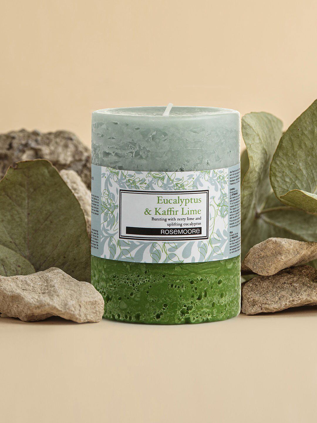 ROSEMOORe White & Green  Eucalyptus & Kaffir Lime Scented Pillar Candles Price in India