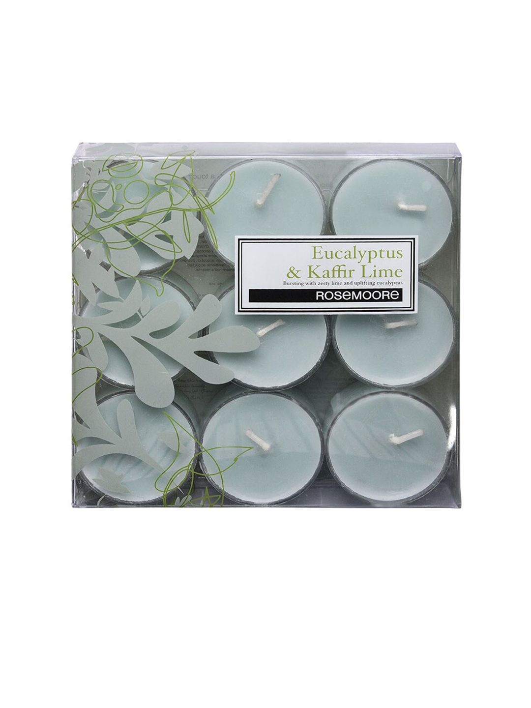 ROSEMOORe Set Of 9 White Solid Eucalyptus & Kaffir Lime Scented Tea Light Candles Price in India