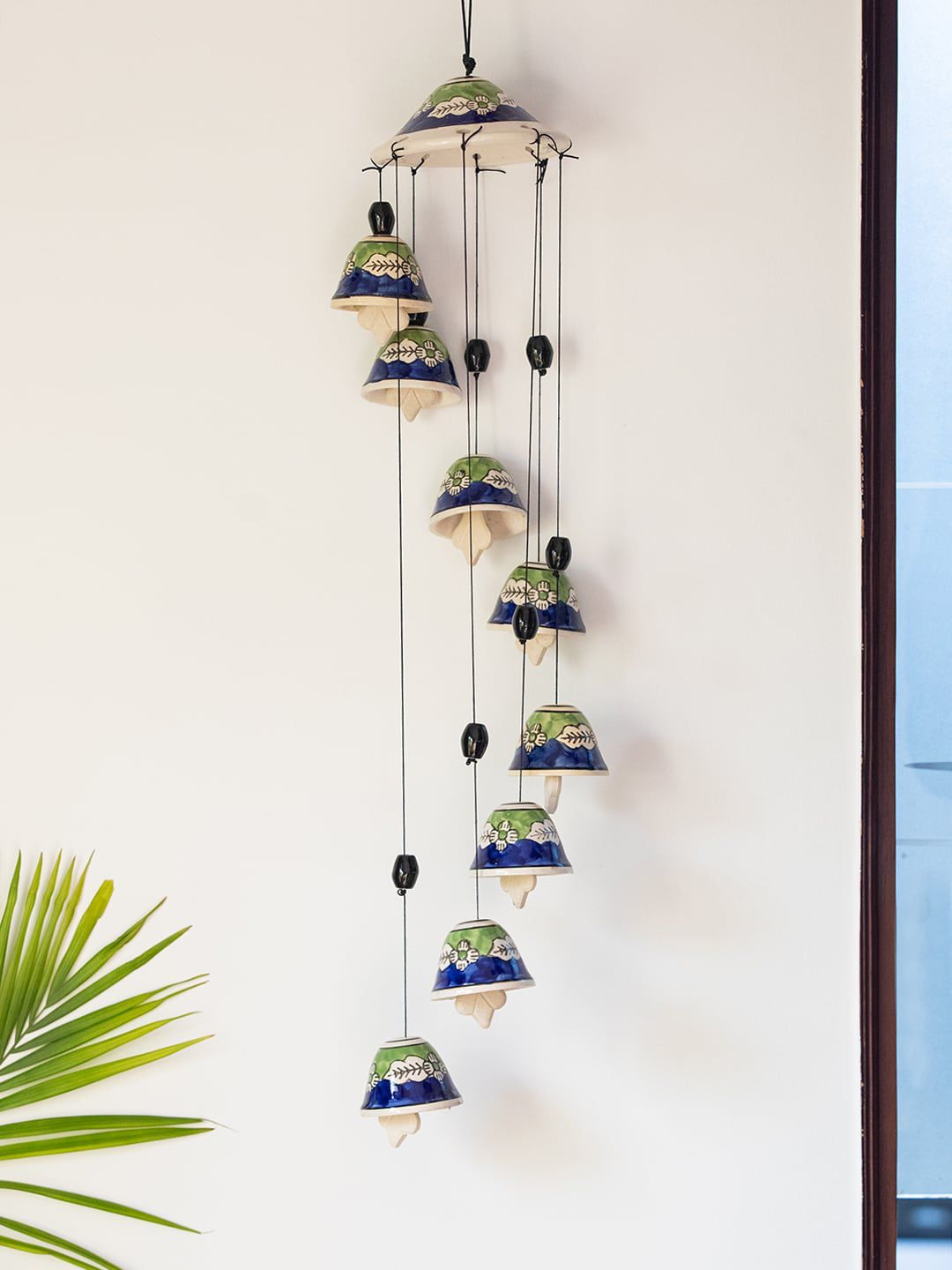 ExclusiveLane Navy Blue & Green Printed Ceramic Windchimes Price in India