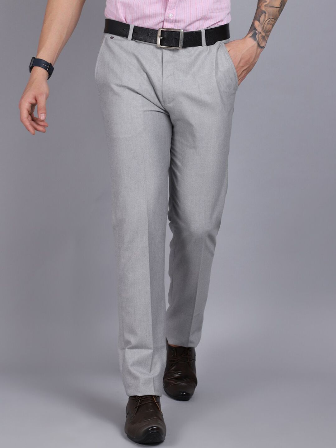 Cantabil Men Grey Formal Cotton Trouser