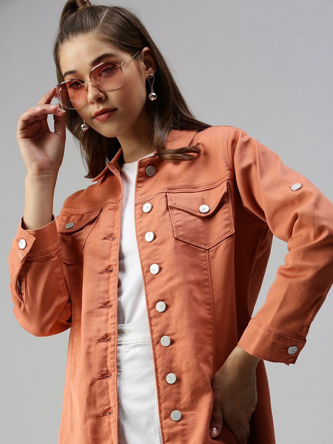 SHOWOFF Women Rust Cotton Tailored Jacket Price in India