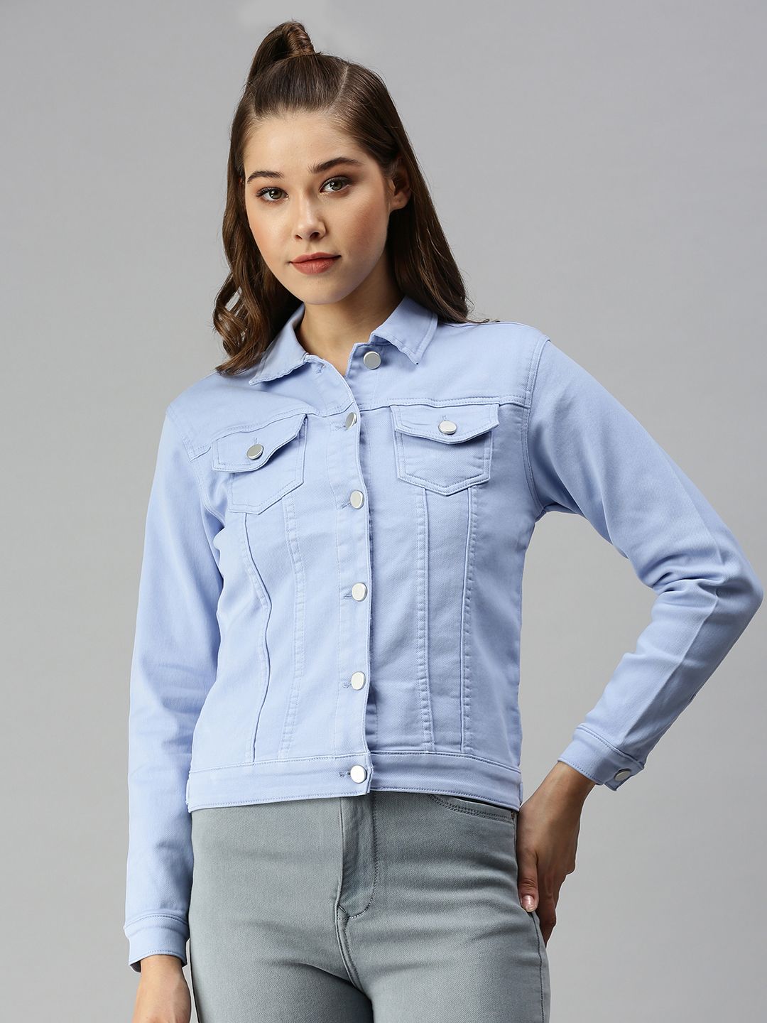 SHOWOFF Women Blue Denim Jacket Price in India