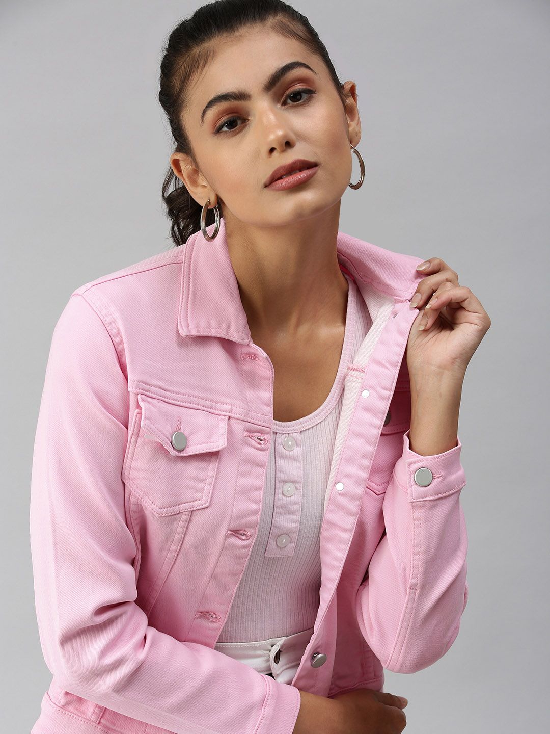 SHOWOFF Women Pink Crop Tailored Jacket Price in India