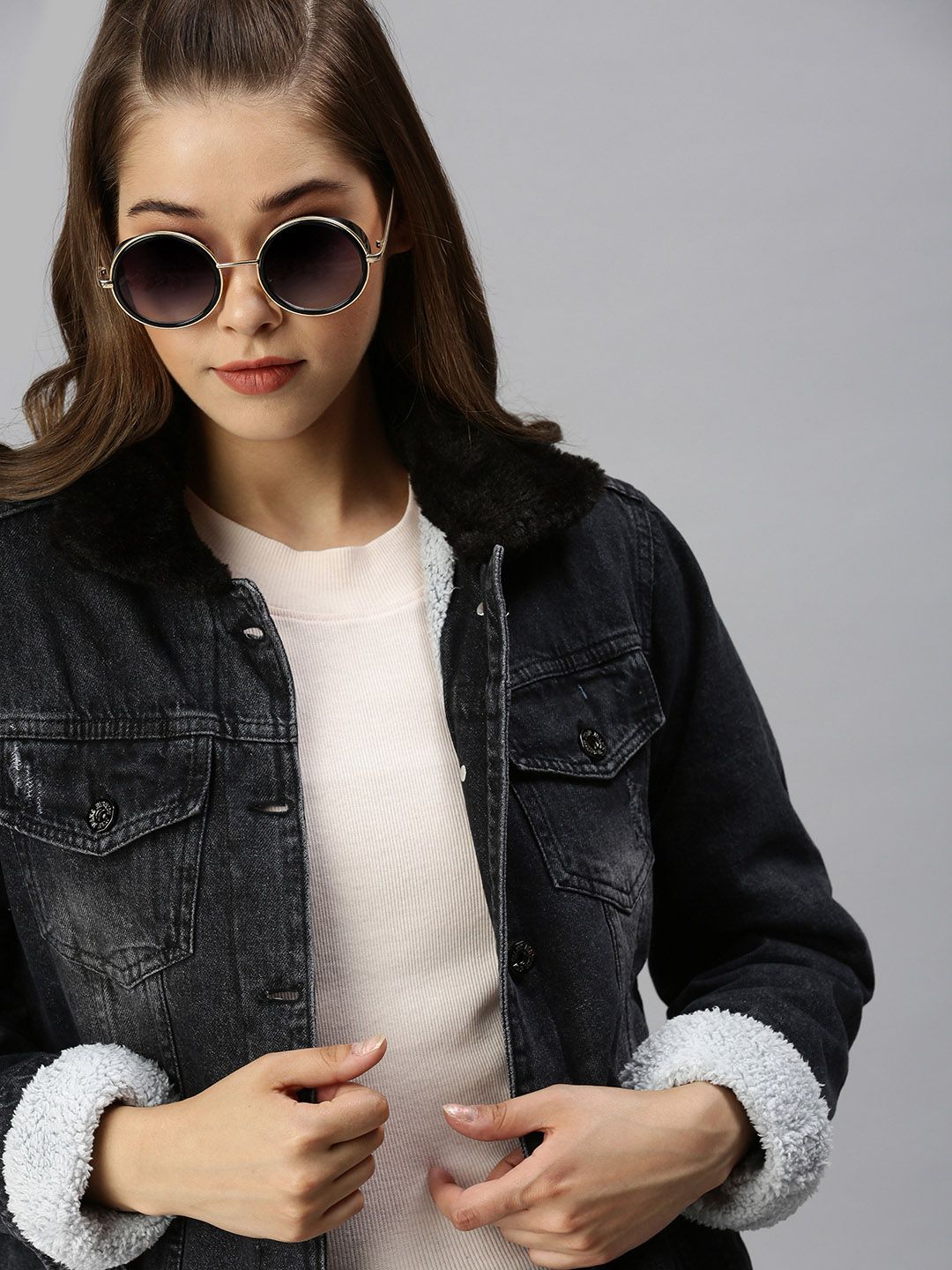 SHOWOFF Women Charcoal Washed Outdoor Denim Jacket Price in India