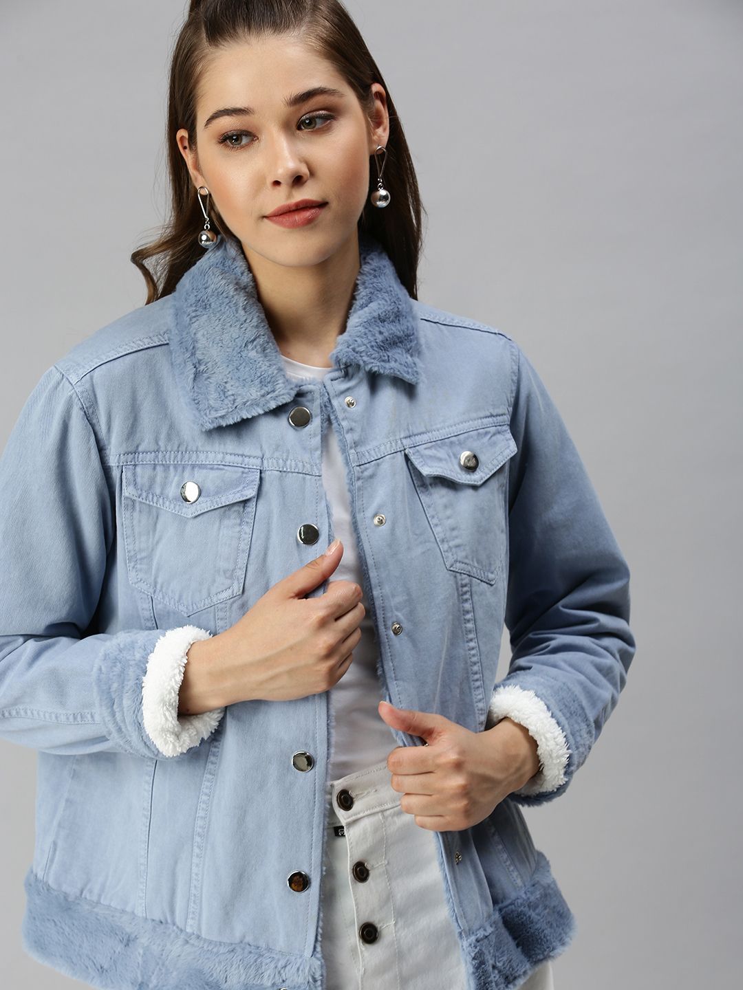SHOWOFF Women Blue Washed Outdoor Denim Jacket Price in India