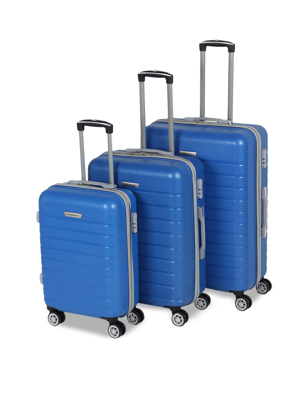 Teakwood Leathers Set of 3 Blue Textured Hard Trolley Bag Price in India