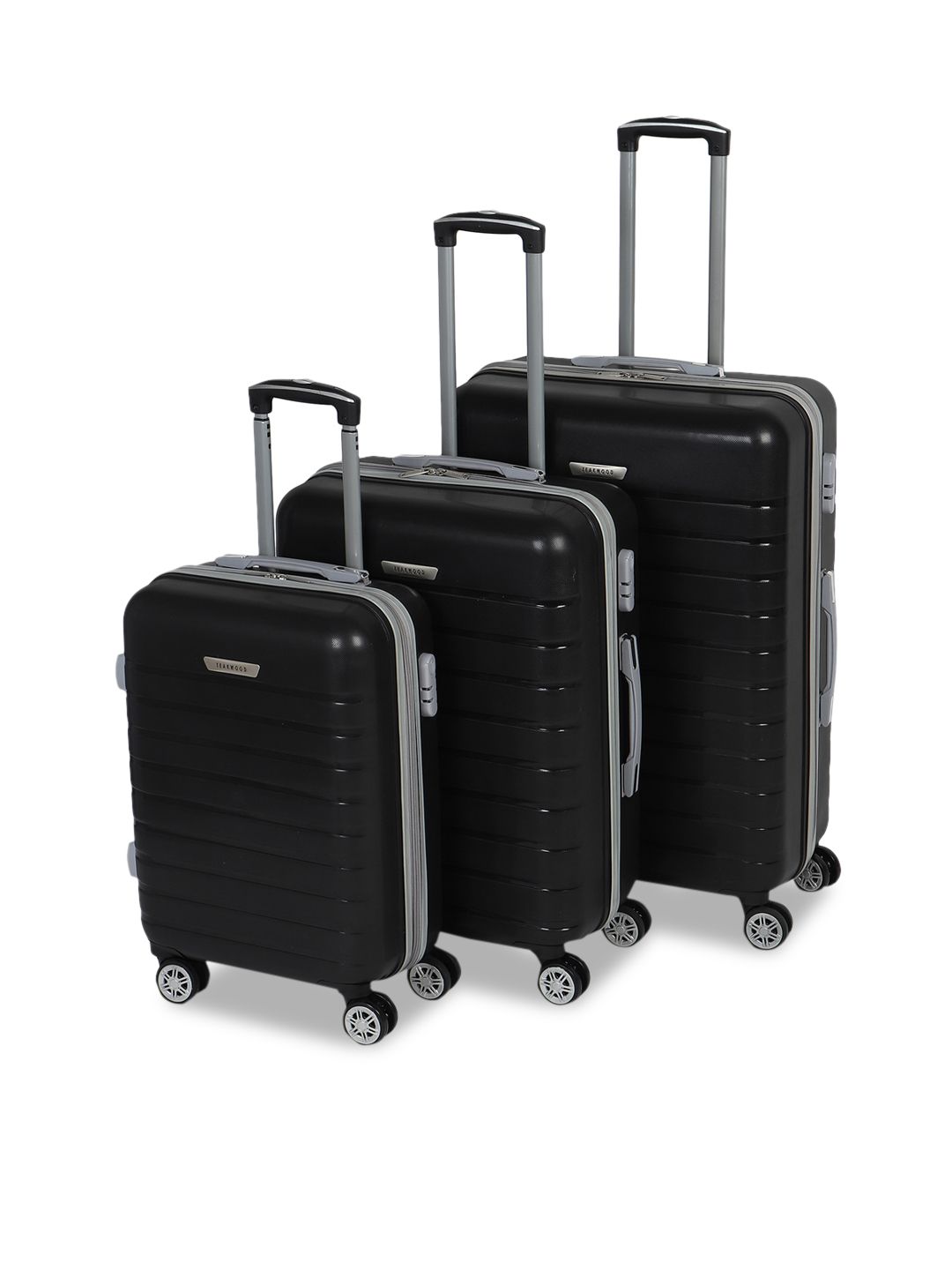 Teakwood Leathers Set Of 3 Black Textured Hard Sided Trolley Bag Price in India