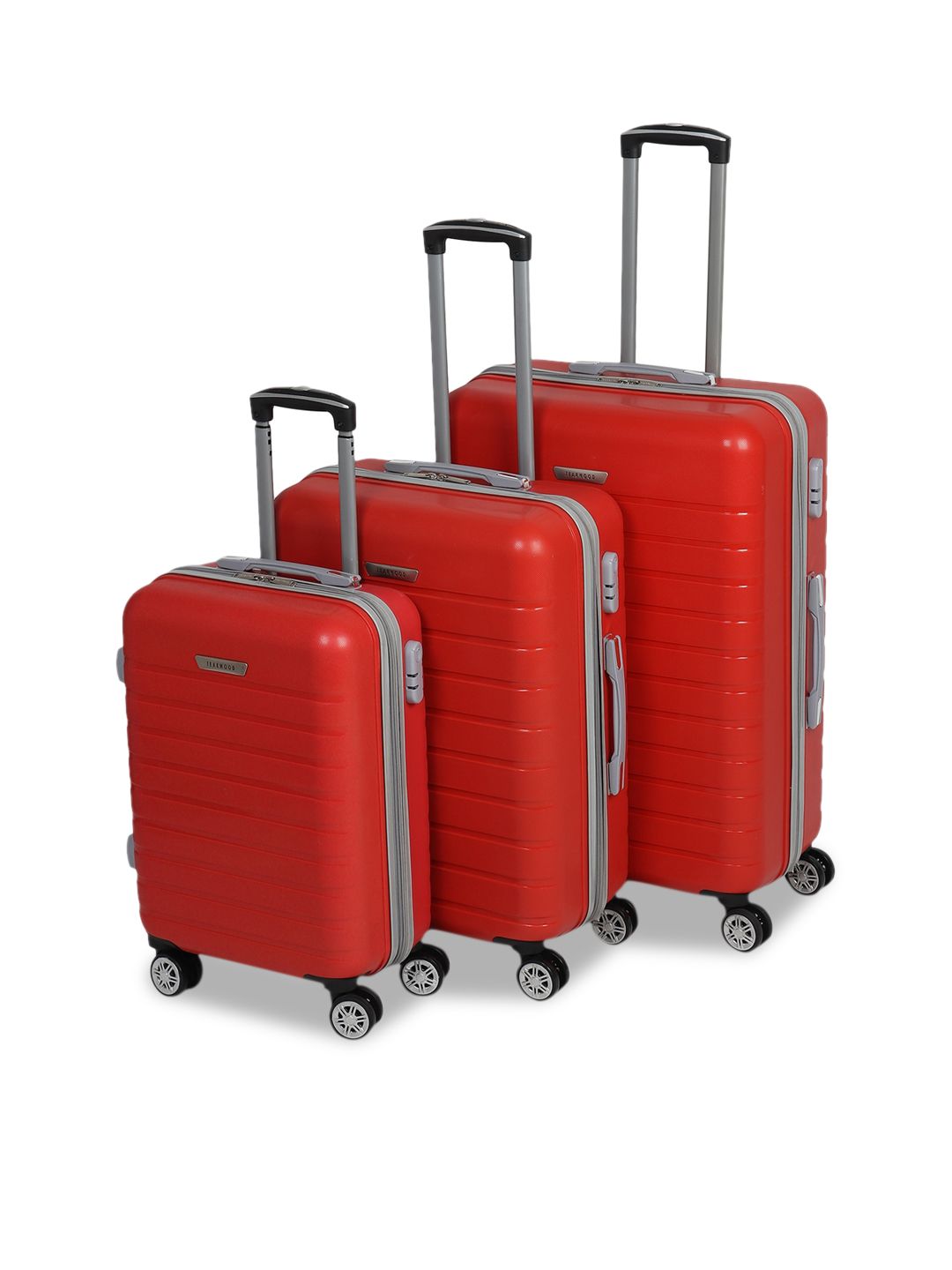 Set Of 3 Teakwood Leathers Red Trolley Bag Price in India
