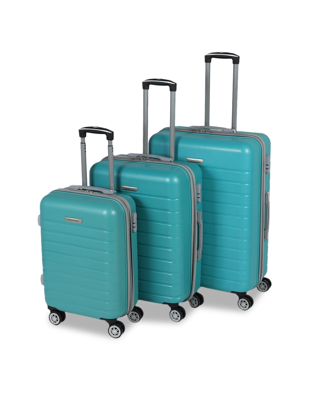 Teakwood Leathers Set of 3 Turquoise Green Hard Trolley Bag Price in India