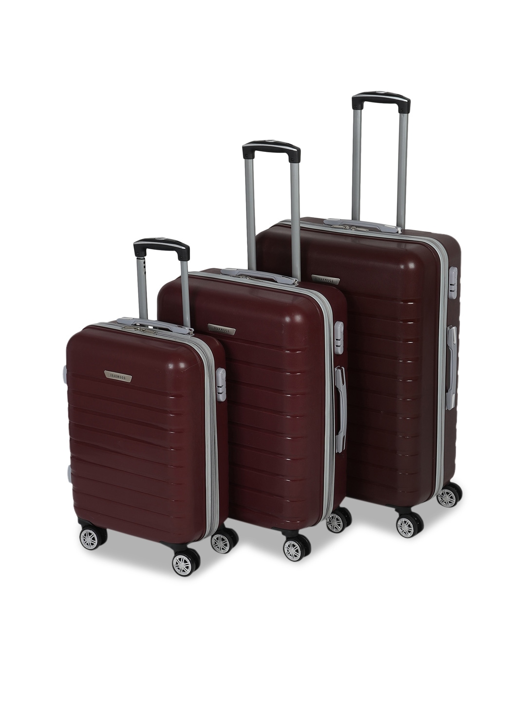 Teakwood Leathers Set of 3 Brown Hard Sided Trolley Suitcase Price in India