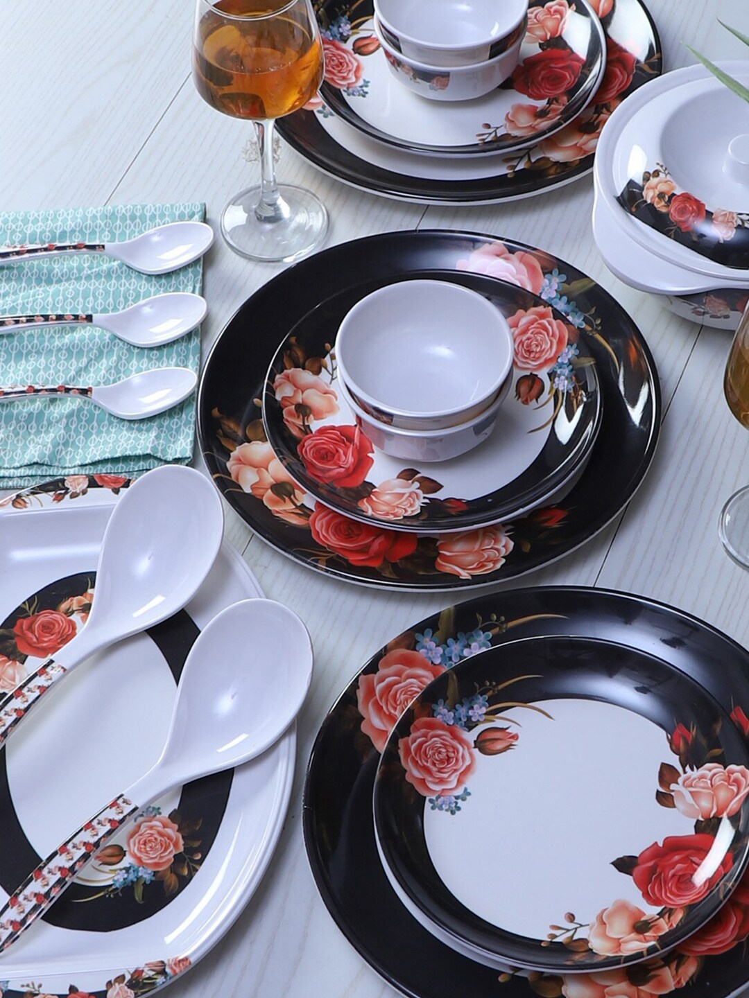 CDI White & Red Set Of 40 Printed Melamine Glossy Dinner Set Price in India