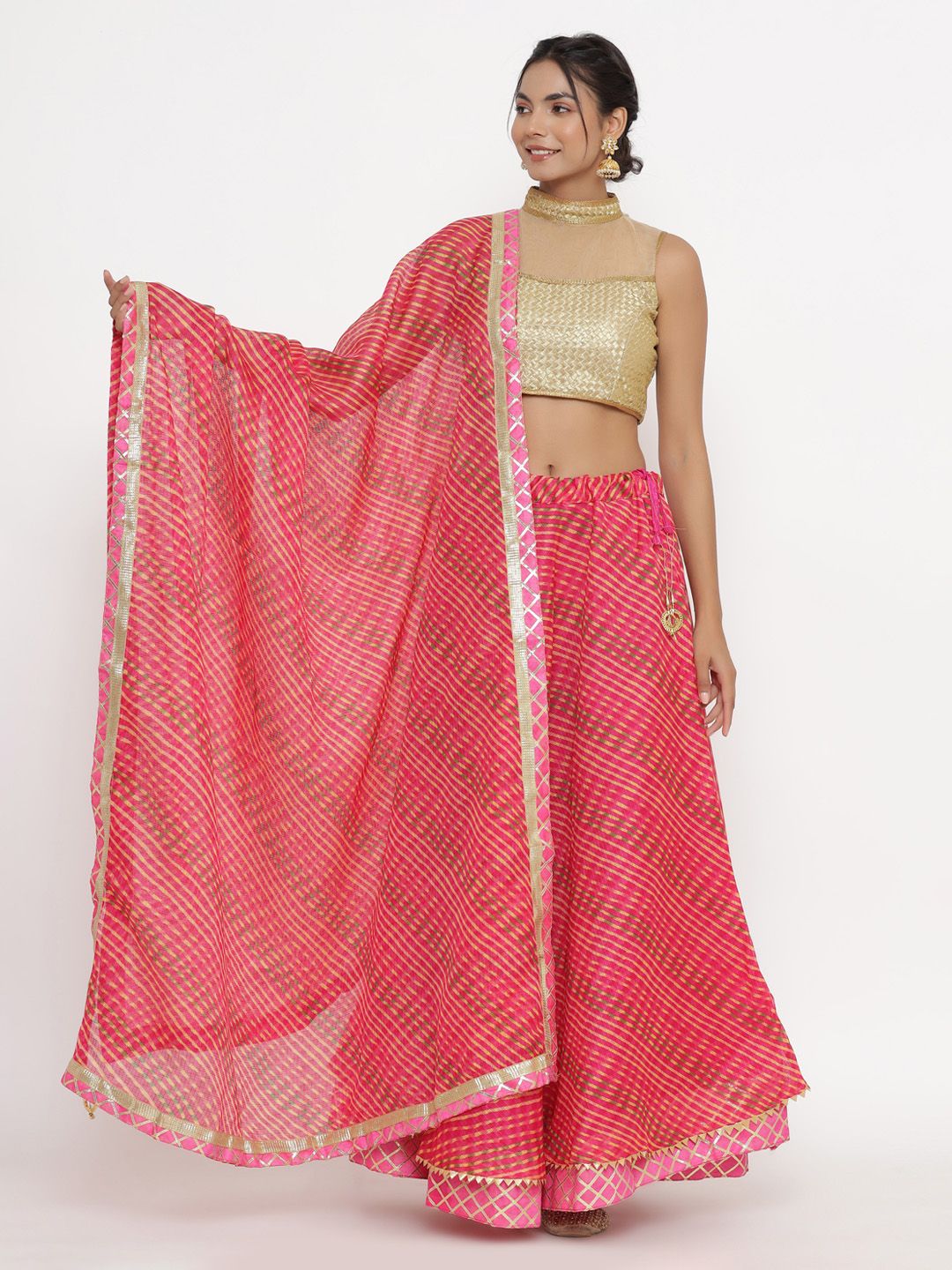 Kesarya Rose & Gold-Toned Embellished Lehenga & Unstitched Blouse With Dupatta Price in India