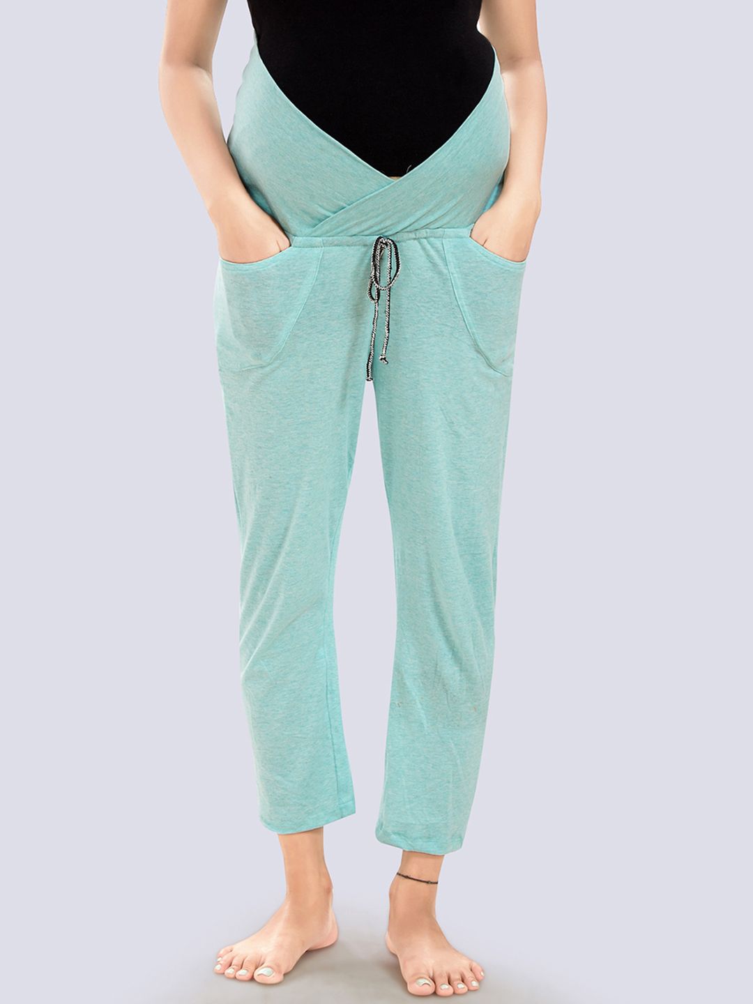 Mom For Sure by Ketki Dalal Women Sea Green Straight Leg Easy Wash Maternity Lounge Pants Price in India