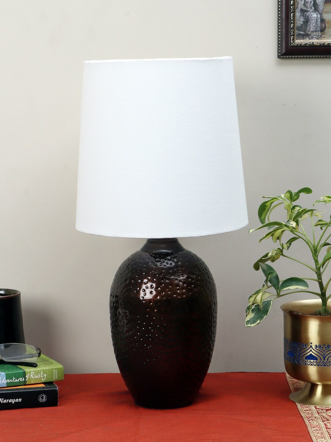 nakshikathaa Brown & White Table Lamp With Ivory Shade Price in India