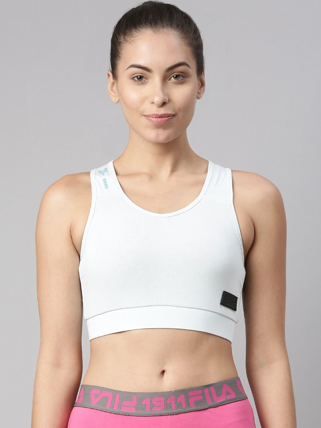 FILA Women Light Blue Solid Cotton Workout Bra Price in India