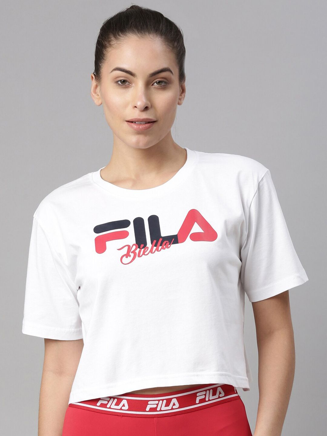 FILA Women White Typography Printed Organic Cotton T-shirt Price in India