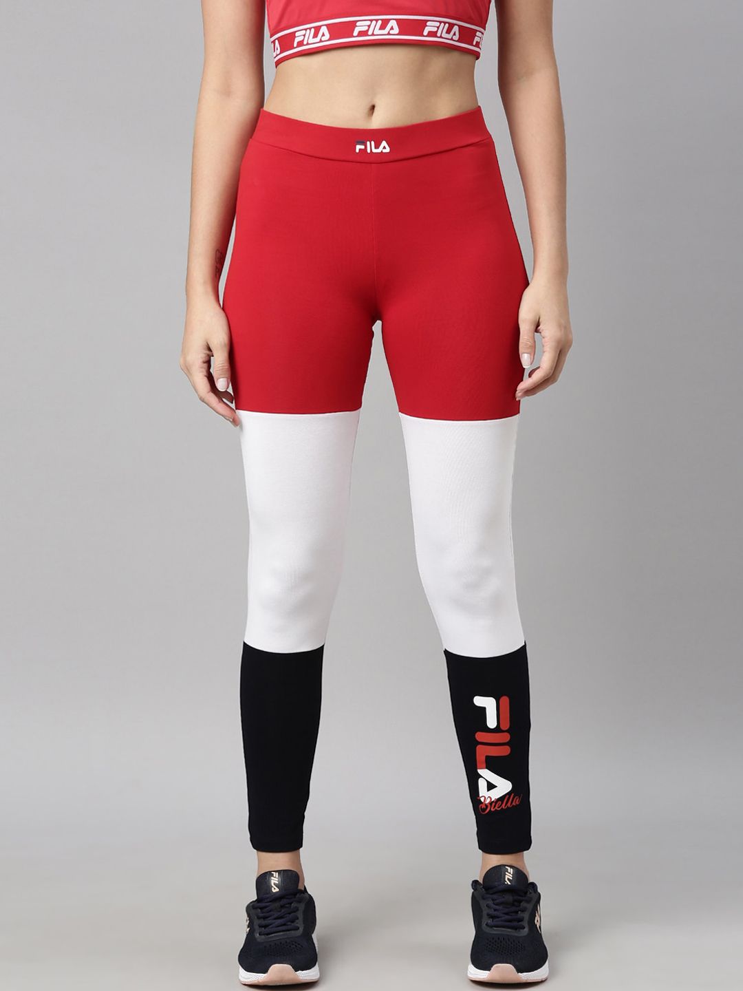 Fila Women Red & White Colourblocked Track Pants Price in India