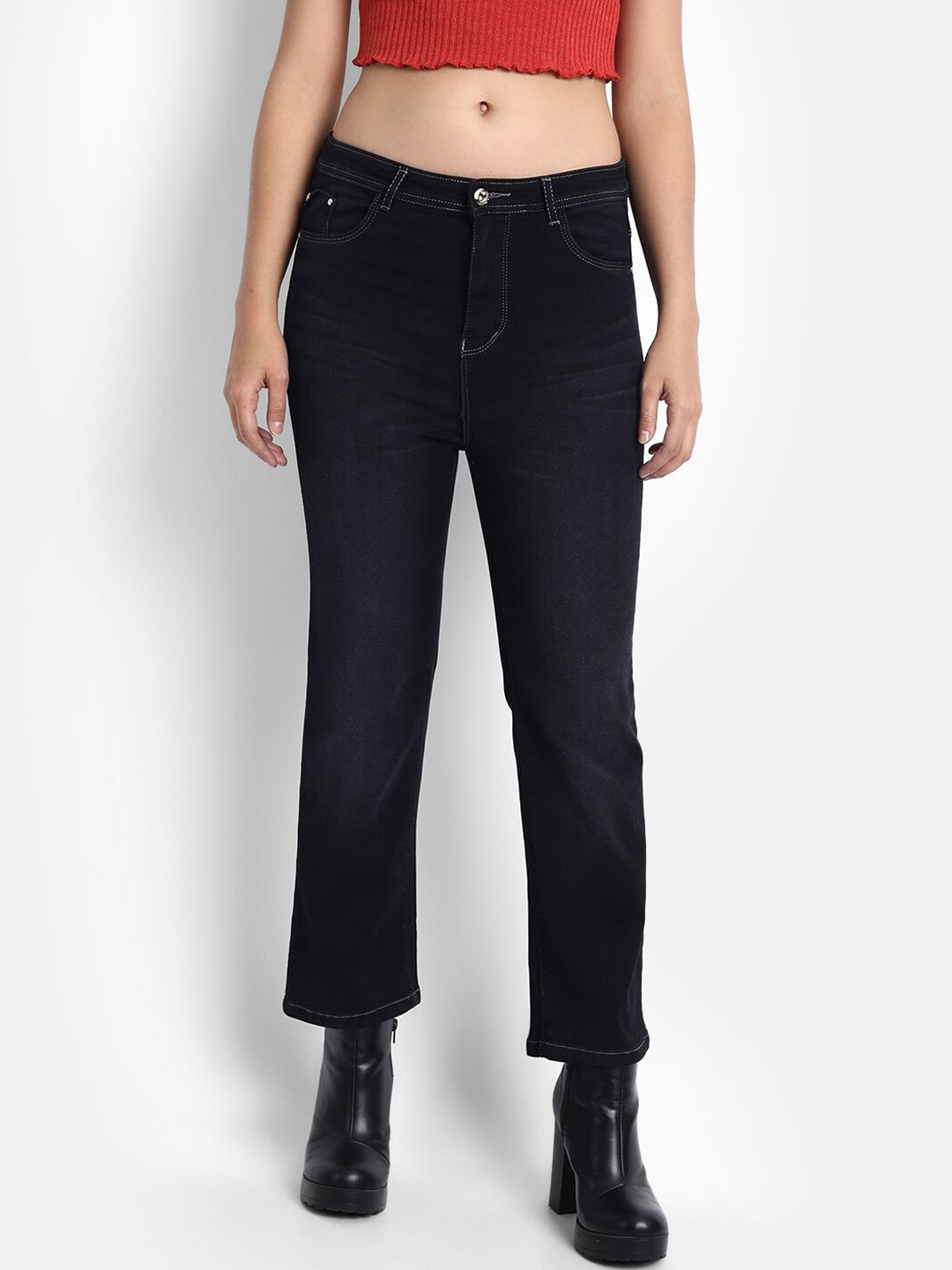 Next One Women Black Jean Straight Fit High-Rise Stretchable Jeans Price in India