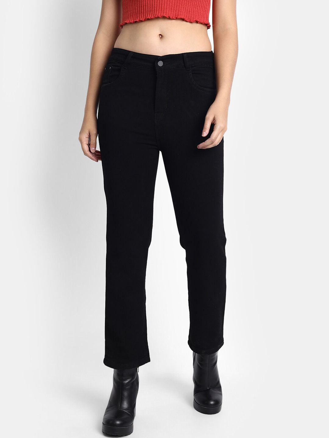 Next One Women Black Jean Straight Fit High-Rise Stretchable Jeans Price in India