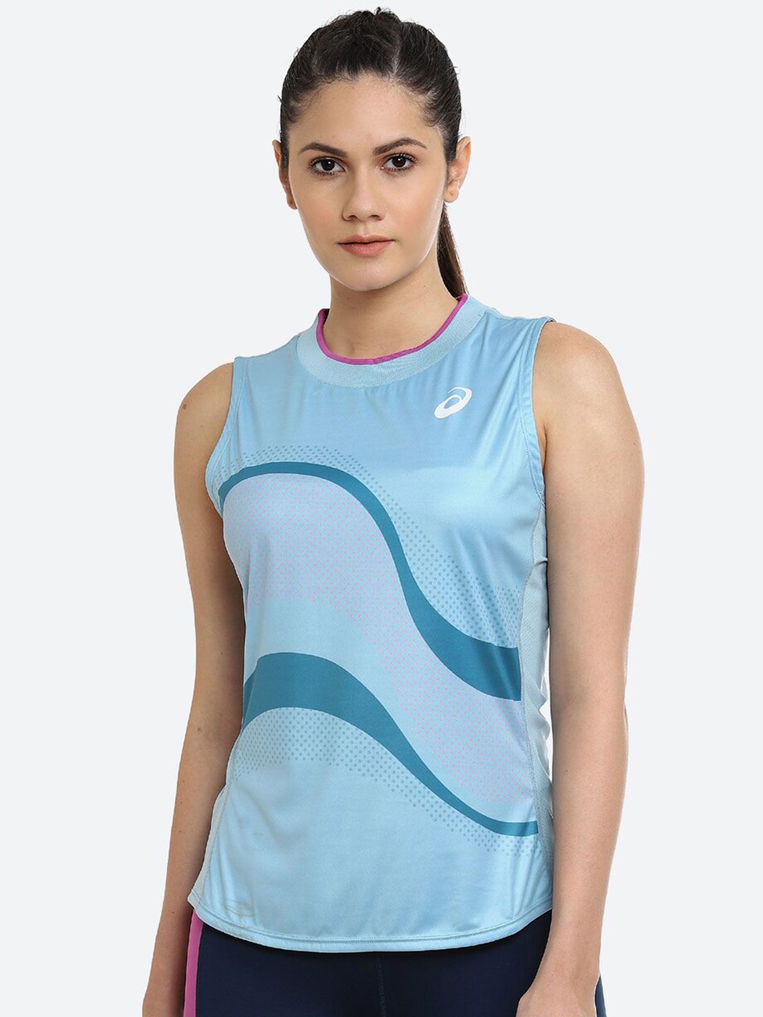 ASICS Women Blue Match W GPX Printed T-shirt Price in India
