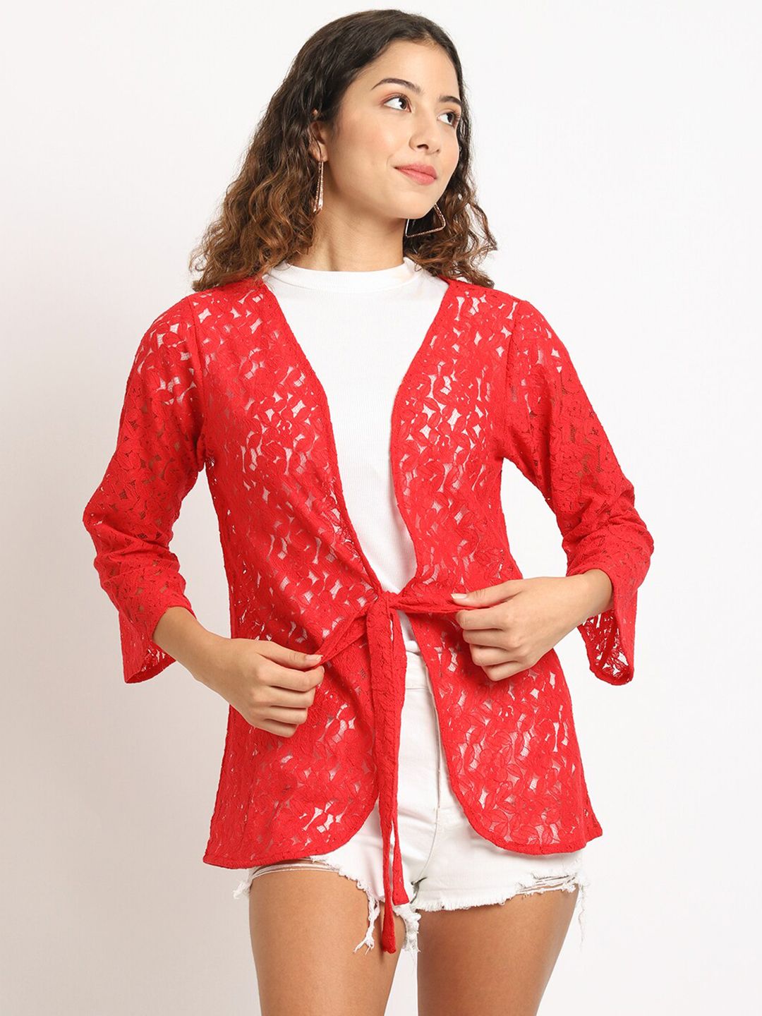 Rute Women Red Tie-Up Lace Shrug Price in India