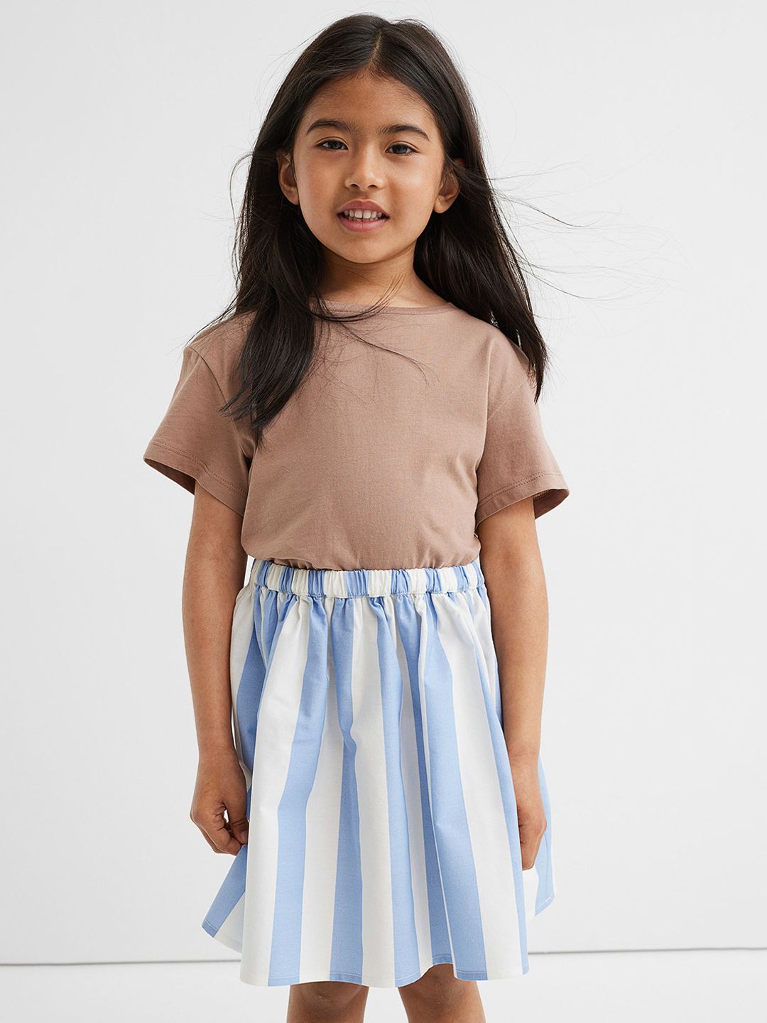 H&M Girls Blue & White Striped Cotton Flared Skirts