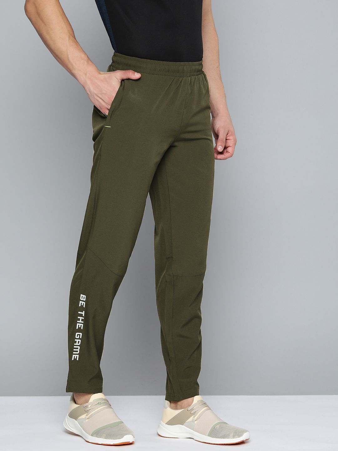 Alcis Men Olive Green Typography Print Slim Fit Track Pants