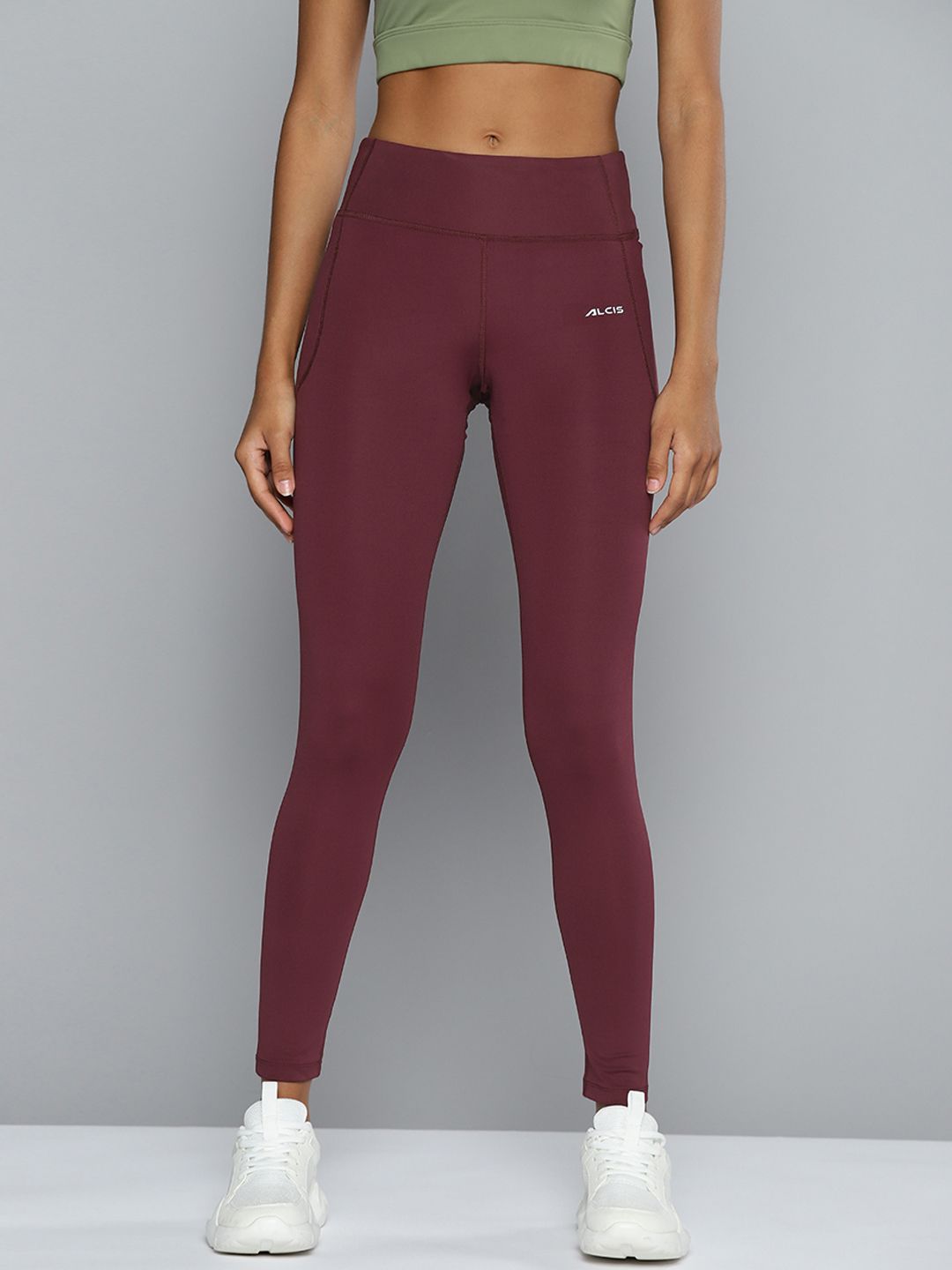 Alcis Women Burgundy Solid Tights Price in India