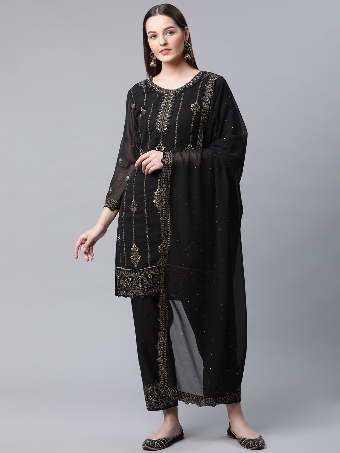 Readiprint Fashions Black & Gold-Toned Semi-Stitched Dress Material Price in India