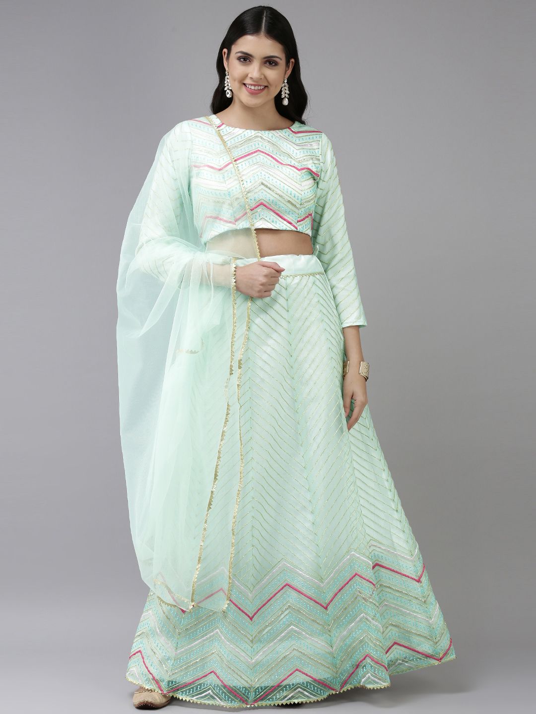 DIVASTRI Green Embroidered Ready to Wear Lehenga & Unstitched Blouse With Dupatta Price in India