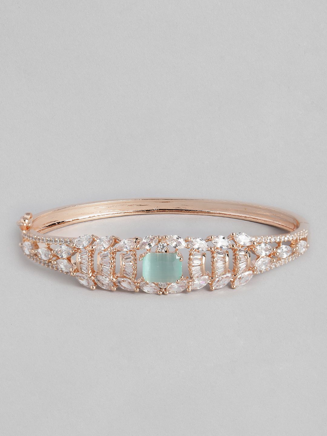 Peora Women Rose Gold & Sea Green American Diamond Rose Gold-Plated Kada Bracelet Price in India