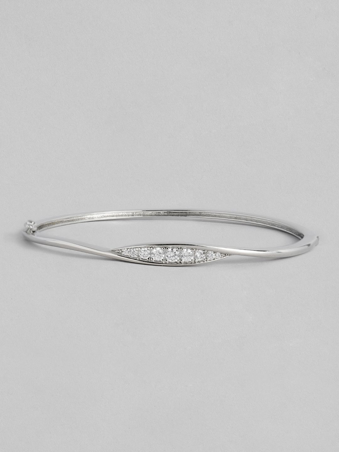 Peora Women Silver-Toned & Transparent American Diamond Silver-Plated Kada Bracelet Price in India