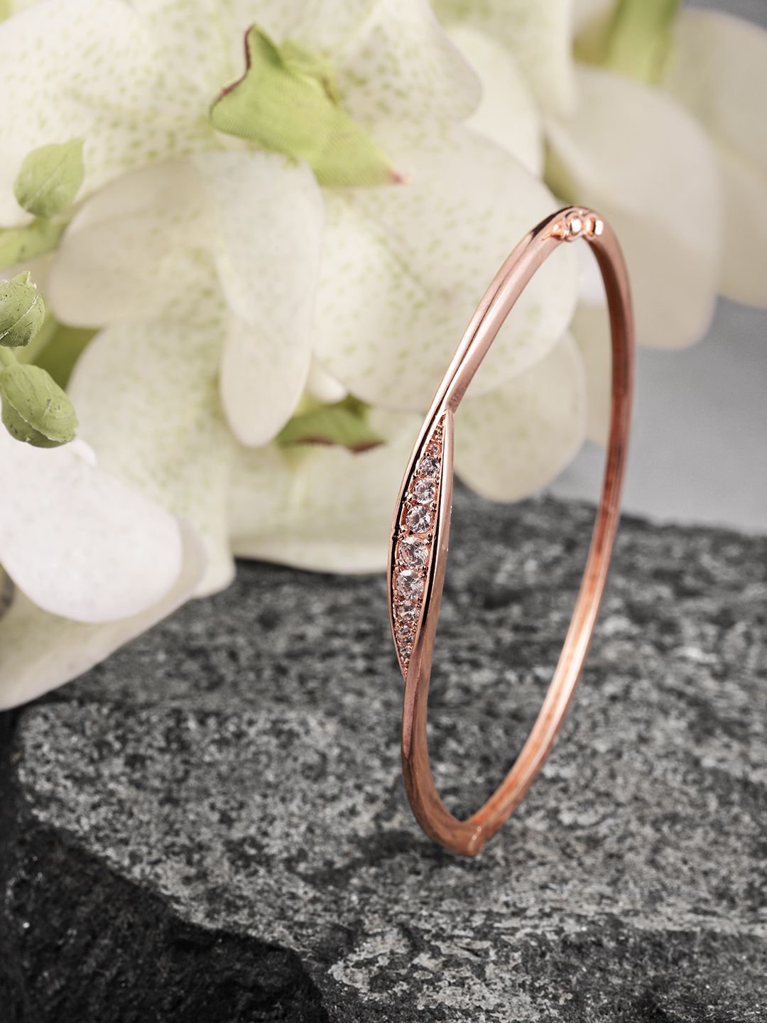 Peora Women Rose Gold & Transparent American Diamond Rose Gold-Plated Kada Bracelet Price in India