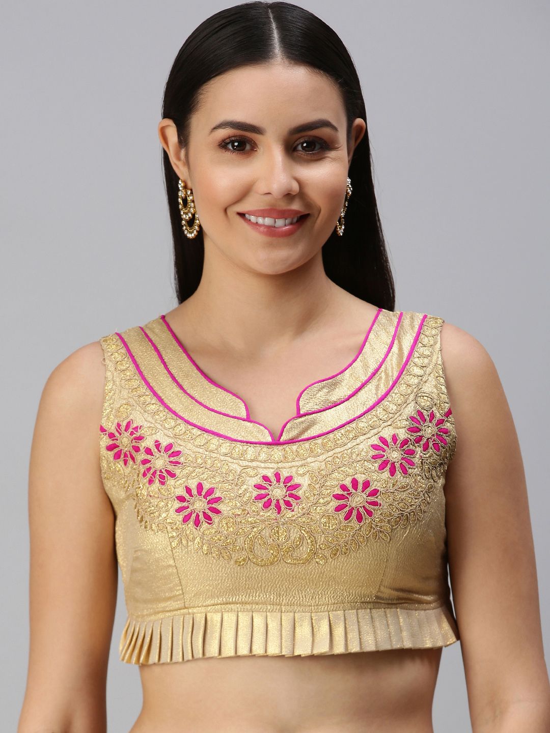 flaher Women Golden Embroidered Readymade Blouse Price in India